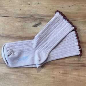 Kids Ribbed Pink Socks with Brown Trim